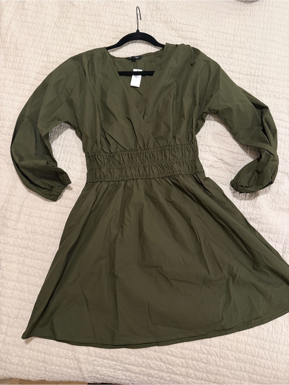 Banana Republic Olive Green Smocked-Waist Midi Dress